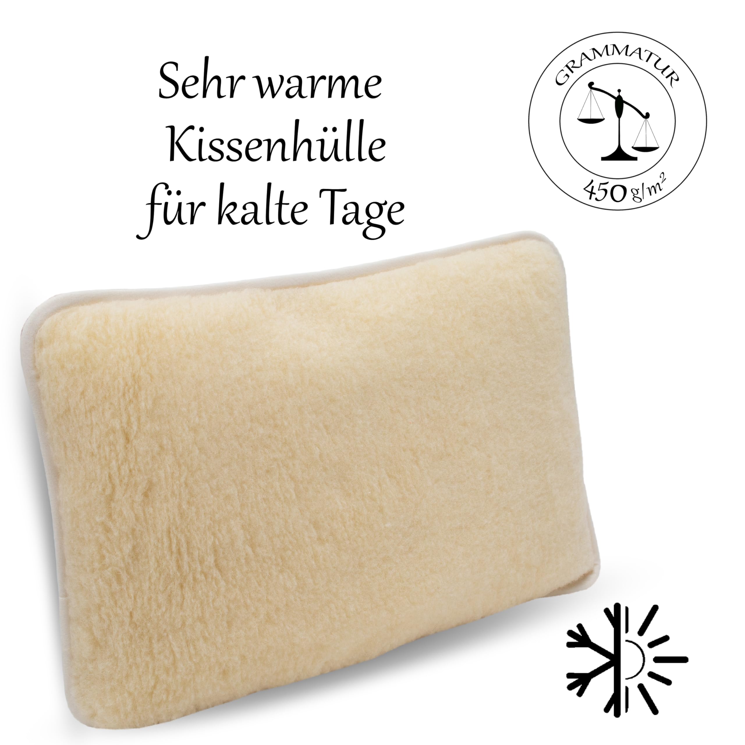 PinkZebra Taie d'oreiller en 100% Laine Vierge - 40 x 60 cm - Housse de Coussin Chaude en Laine mérinos - Douce avec Fermeture éclair - Écru