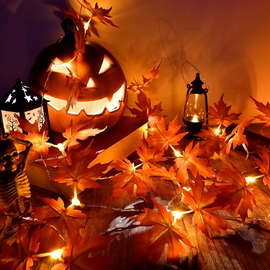 Maple Leaves Garland String Lights,Thanksgiving Christmas Decorations Fall String Lights With Fall Leaves For Indoor Outdoor Autumn Harvest, Party Festival Home Patio Halloween Decor, 19.6ft 40LED