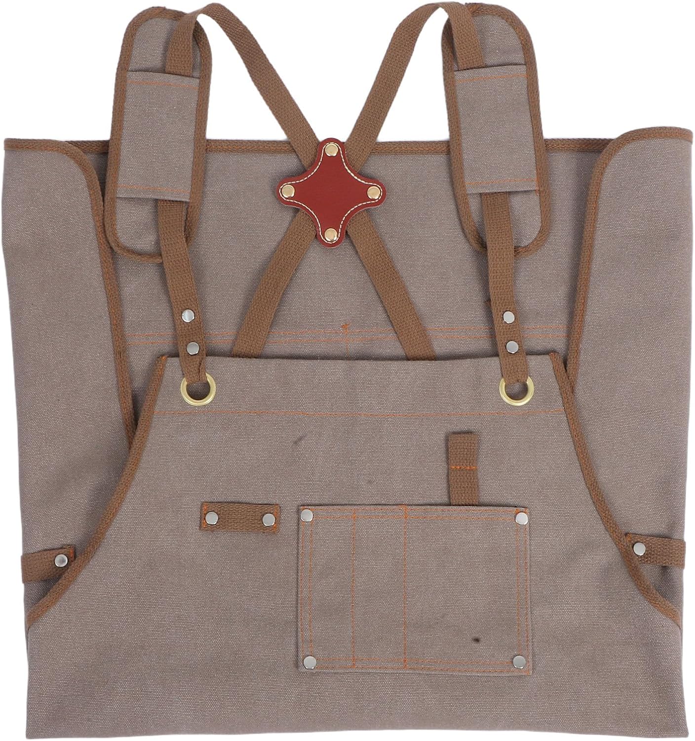 Canvas Work Apron with Pockets and Adjustable Cross Back Straps for Gardening and Woodworking, Khaki Cotton Canvas Tool Apron 75cm Length for Men and Women