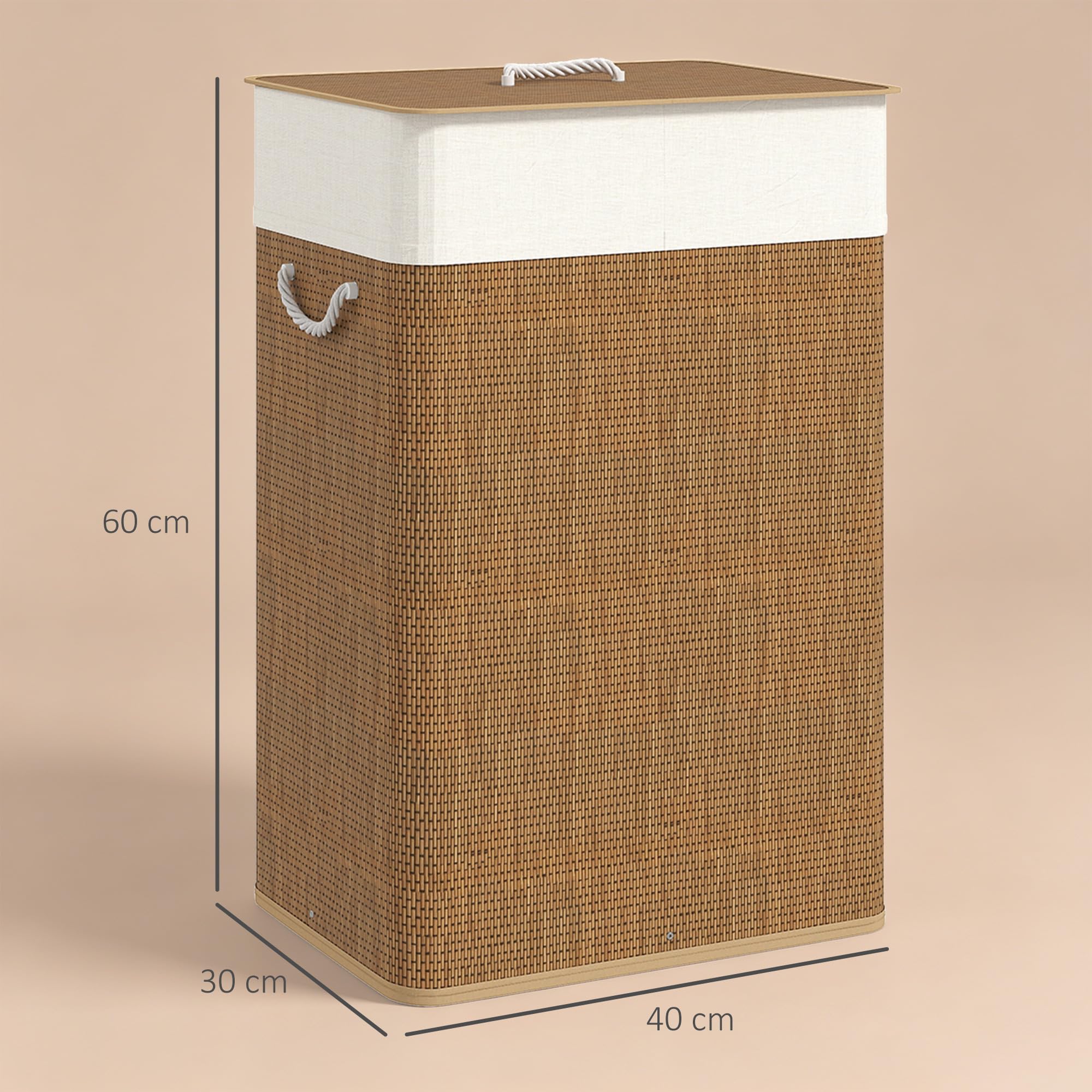HOMCOM Cesto de Ropa Sucia 72L Bambú con Bolsa Interior Extraíble