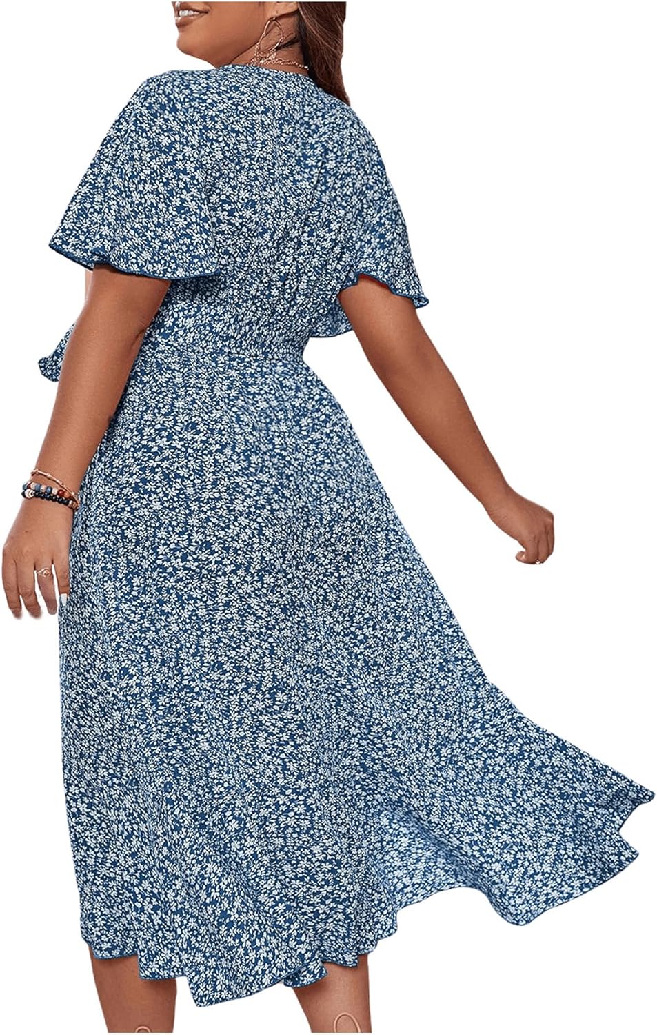 Floerns Women's Plus Size Boho Flutter Short Sleeve Ruffle Hem A Line Midi Dress - Image 2