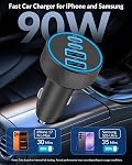 USB C Car Charger, 4-Port 90W Super Fast Charging Dual 45W USB-C & USB-A Multiport Car Charger Adapter Accessories Cigarette Lighter for iPhone 17 16 15 14 13 12 Pro Max, iPad, Galaxy, Pixel, Android