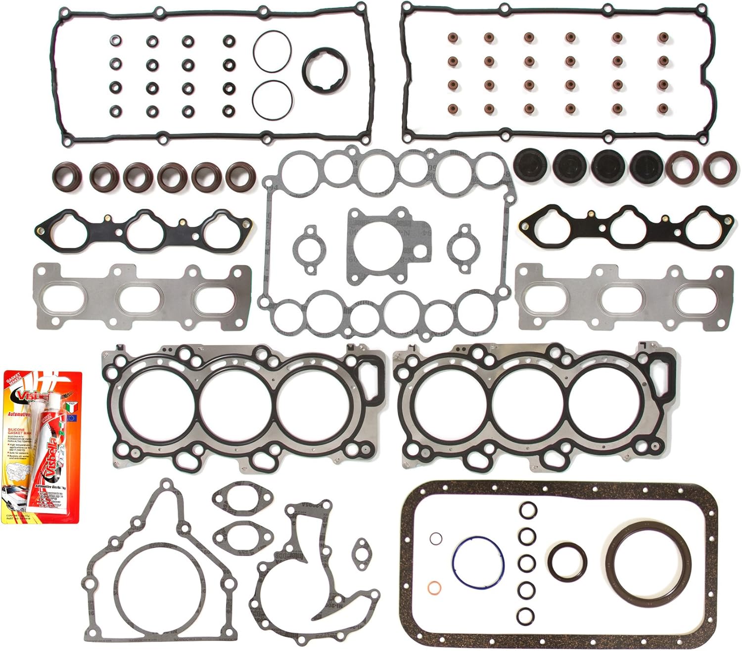 Engine Rering Kit FSBRR7010 Compatible With 98-04 Isuzu Honda Acura 6VD1 6VE1 Full Gasket Set, 0.25mm / 0.010" Oversize Main Rod Bearings, Standard Size Piston Rings