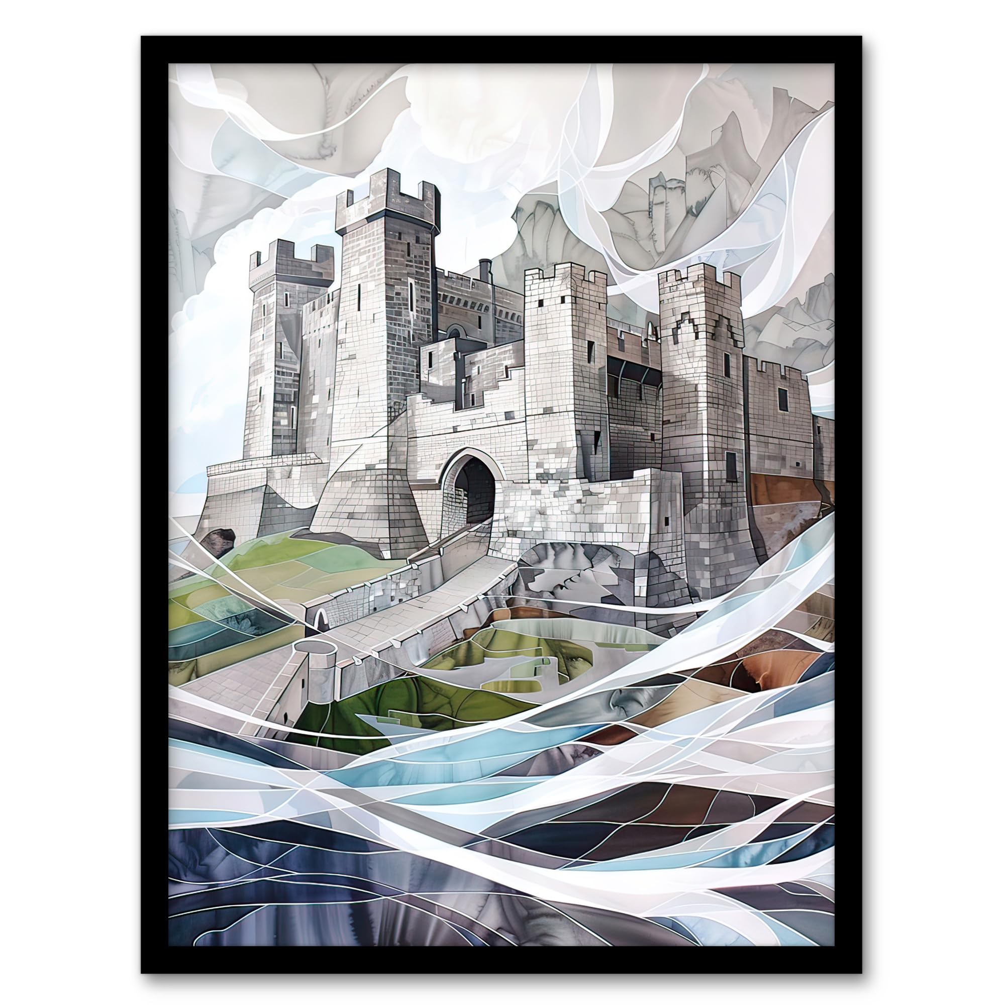 Artery8 Bamburgh Castle Artwork Northumbria England Living Room Artwork Framed Wall Art Print A4