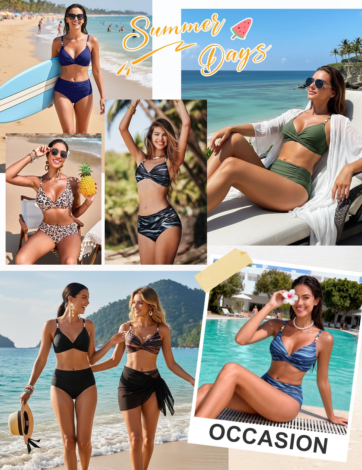 UMIPUBO Bikini Mujer Bañadores Traje De Baño 2 Piezas Sexy Push Up Cuello En V Perla Pliegues Reductores Control abdominal Conjunto Talle Alto Biquinis Dos Piezas
