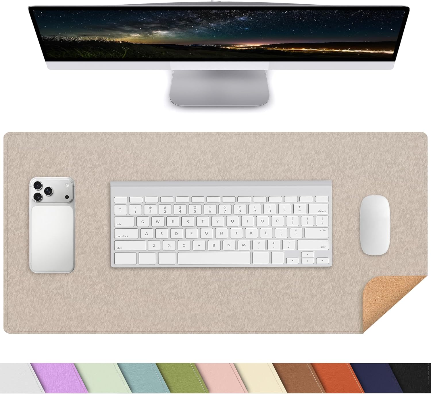 AFIING Desk Mat, Beige, 23.6" x 13.8", Desk Pad Protector