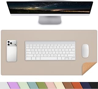 AFIING Desk Mat, Beige, 23.6" x 13.8", Desk Pad Protector | Dual-Sided Cork & PU Leather, Waterproof, Non-Slip for Mouse, Writing, Home Office, Study & Laptop