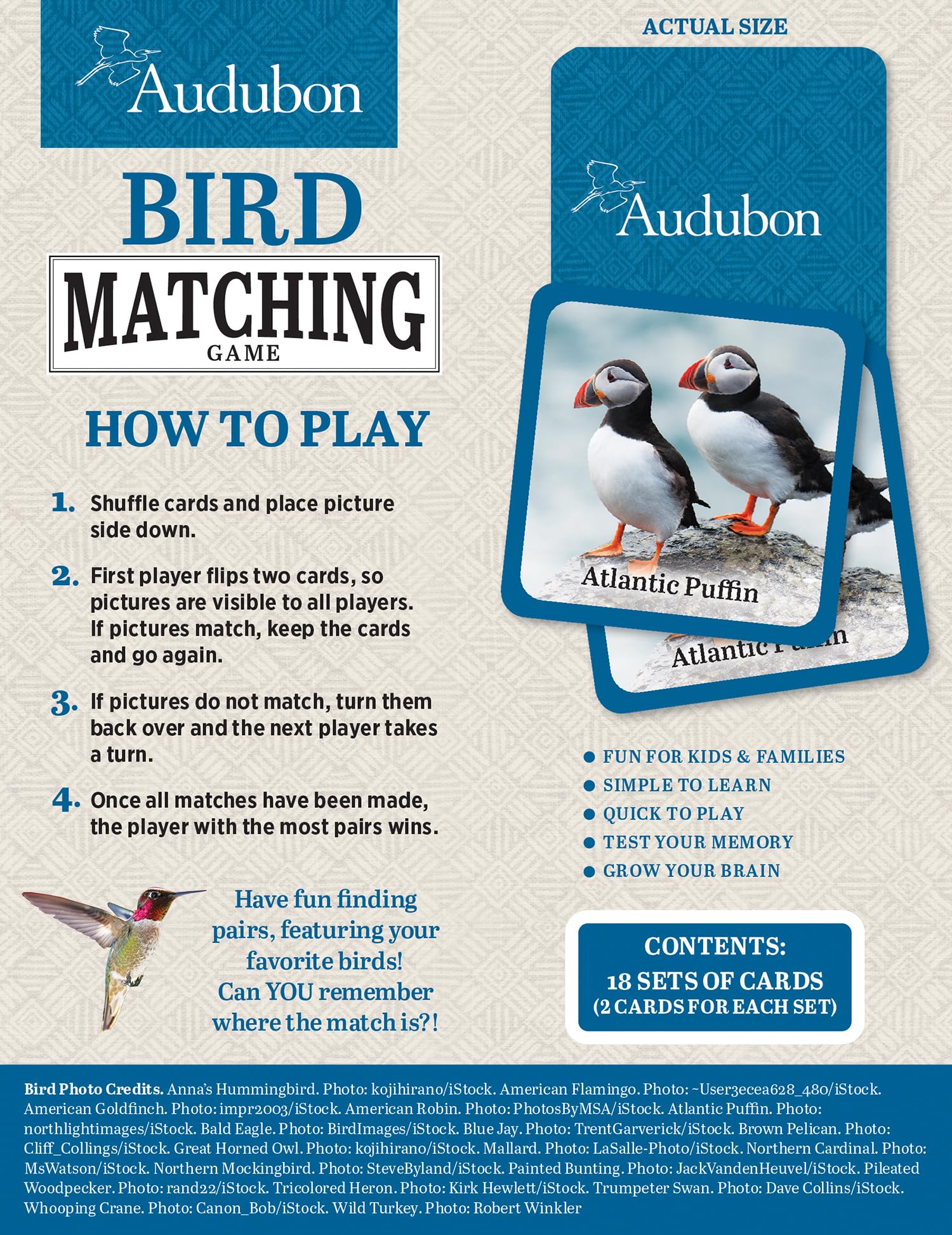 Masterpieces Gioco di carte Audubon con licenza ufficiale per bambini e famiglie