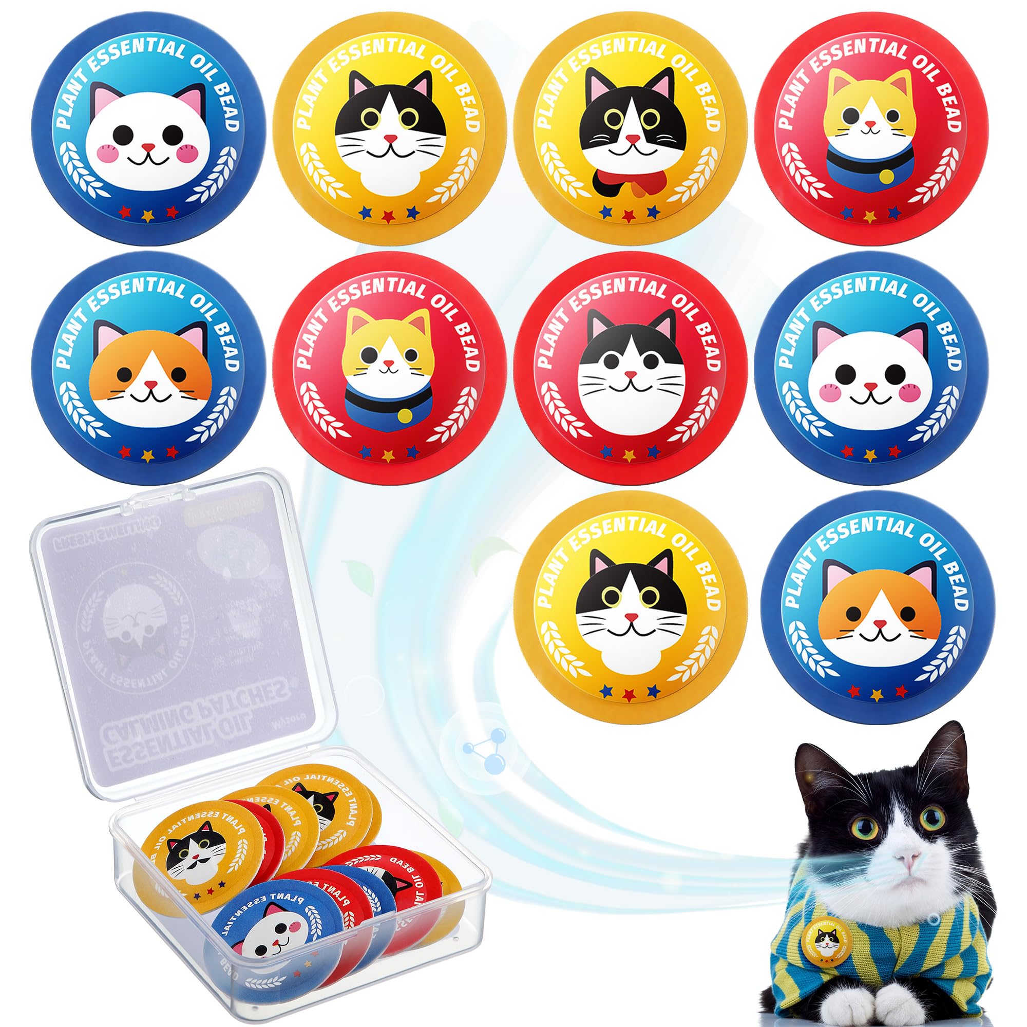 Cat Calming Patches for Travel, Car & Home Use, Pheromone & Natural Essential Oil Calming Diffuser for Cats & Kittens to Reduce Anxiety and Stress, Long Lasting & Non Toxic, 10 Count