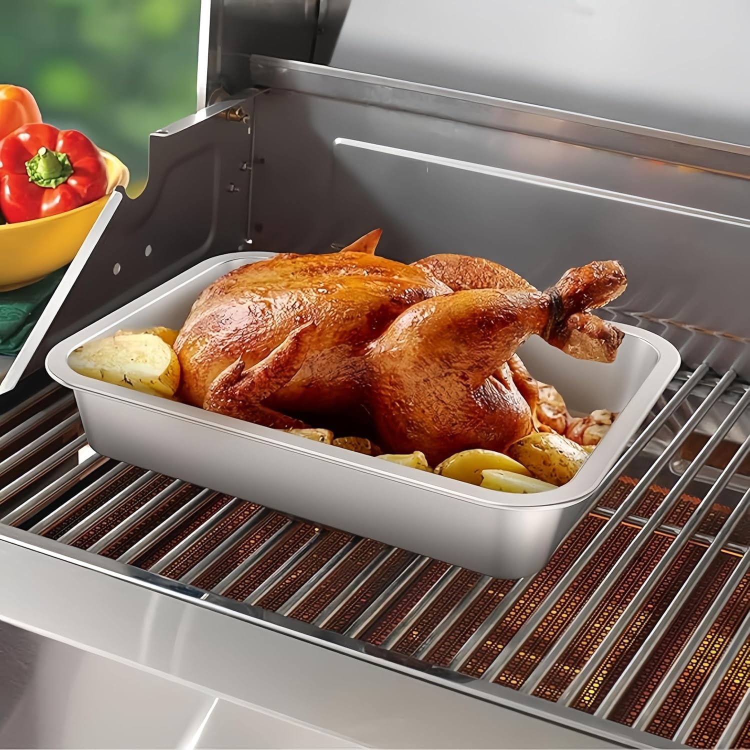 Roasting Pan Heavy Duty Stainless steel Turkey Pans for Oven,Toaster Oven Tray Pans with cooling rack,Hotel Pan, Barbeque Grill Pan,Deep Edge,Mirror treatment, Dishwasher Safe (10.4"x7.7"x2.8")