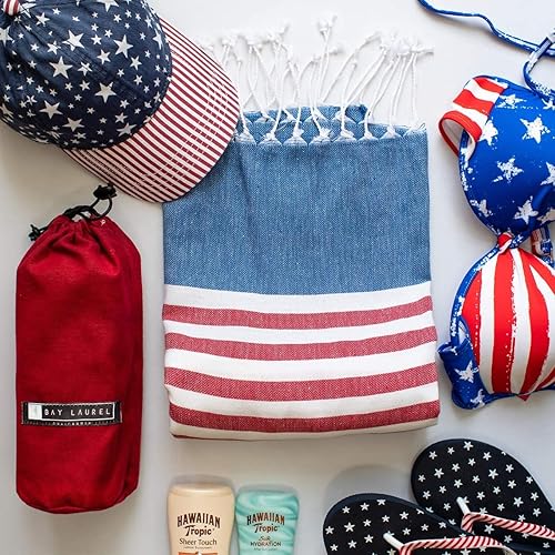 Vista 112 de BAY LAUREL - Toalla de playa turca con bolsa de viaje, grandes, de 39 x 71 pulgadas, de secado rápido, libre de arena y ligera Beige con bolsa roja