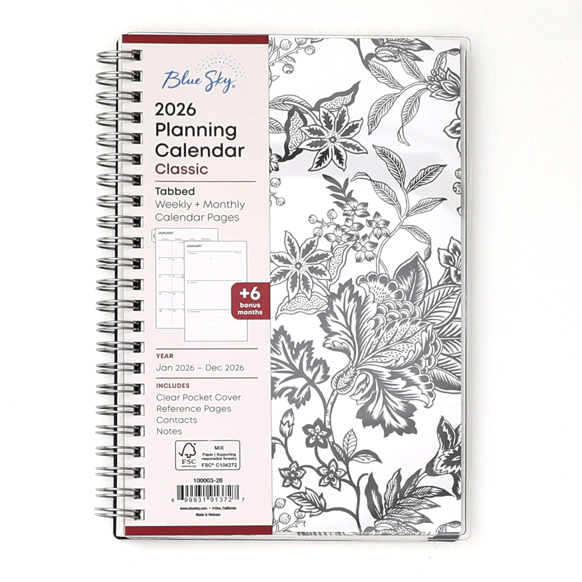 Blue Sky 2026 Weekly and Monthly Planner Calendar, January 2026 - December 2026, 5" x 8", Clear Pocket Cover, Laminated Tabs, Durable Twin Wire