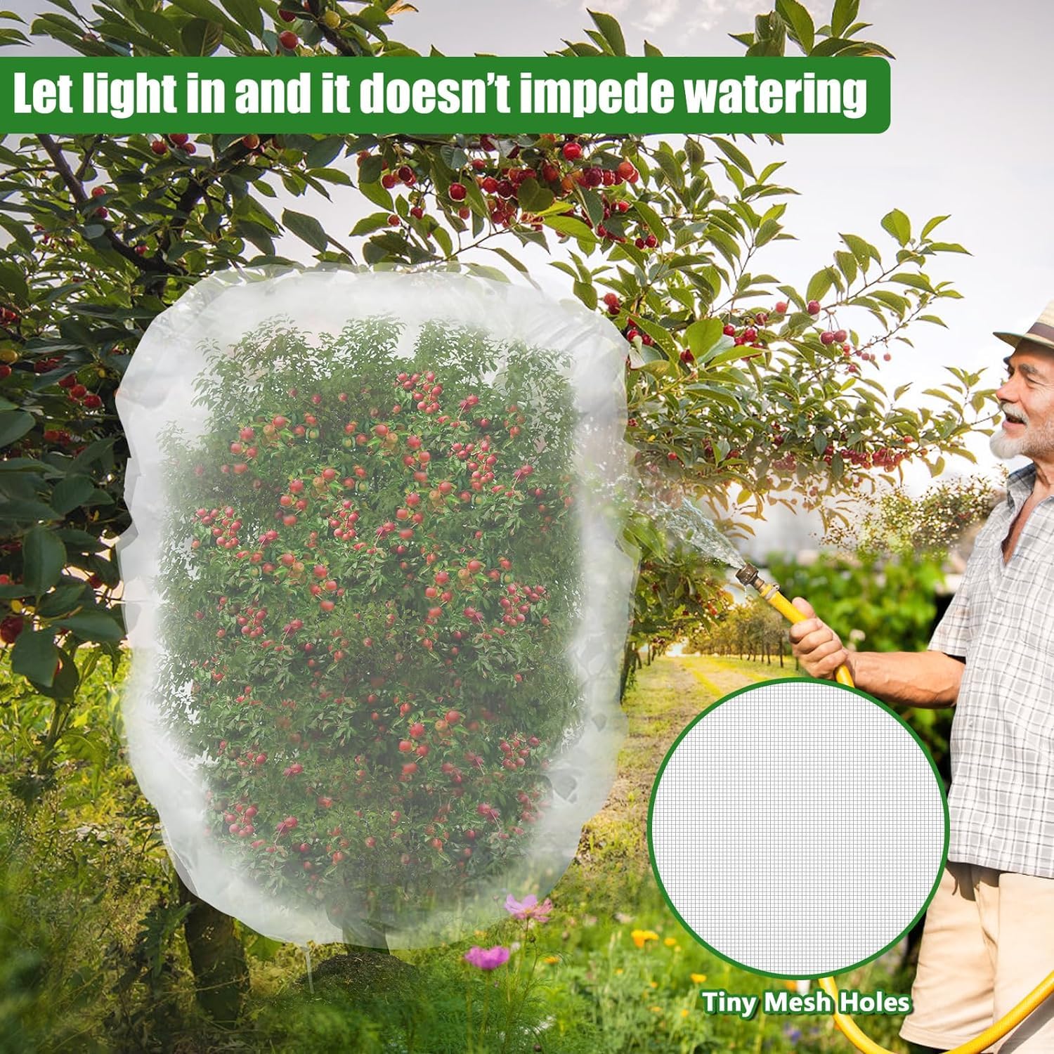 OAHAO Confezione da 2 reti a rete per insetti e uccelli, con coulisse, copertura protettiva per piante da giardino, per pomodori, alberi da frutto, mirtilli, cespugli, copertura per verdure (1,8 x 2 m