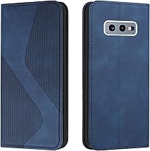 Samsung Galaxy S10E Case - Leather Wallet Case with Magnetic Flip Protective Cover (Blue)