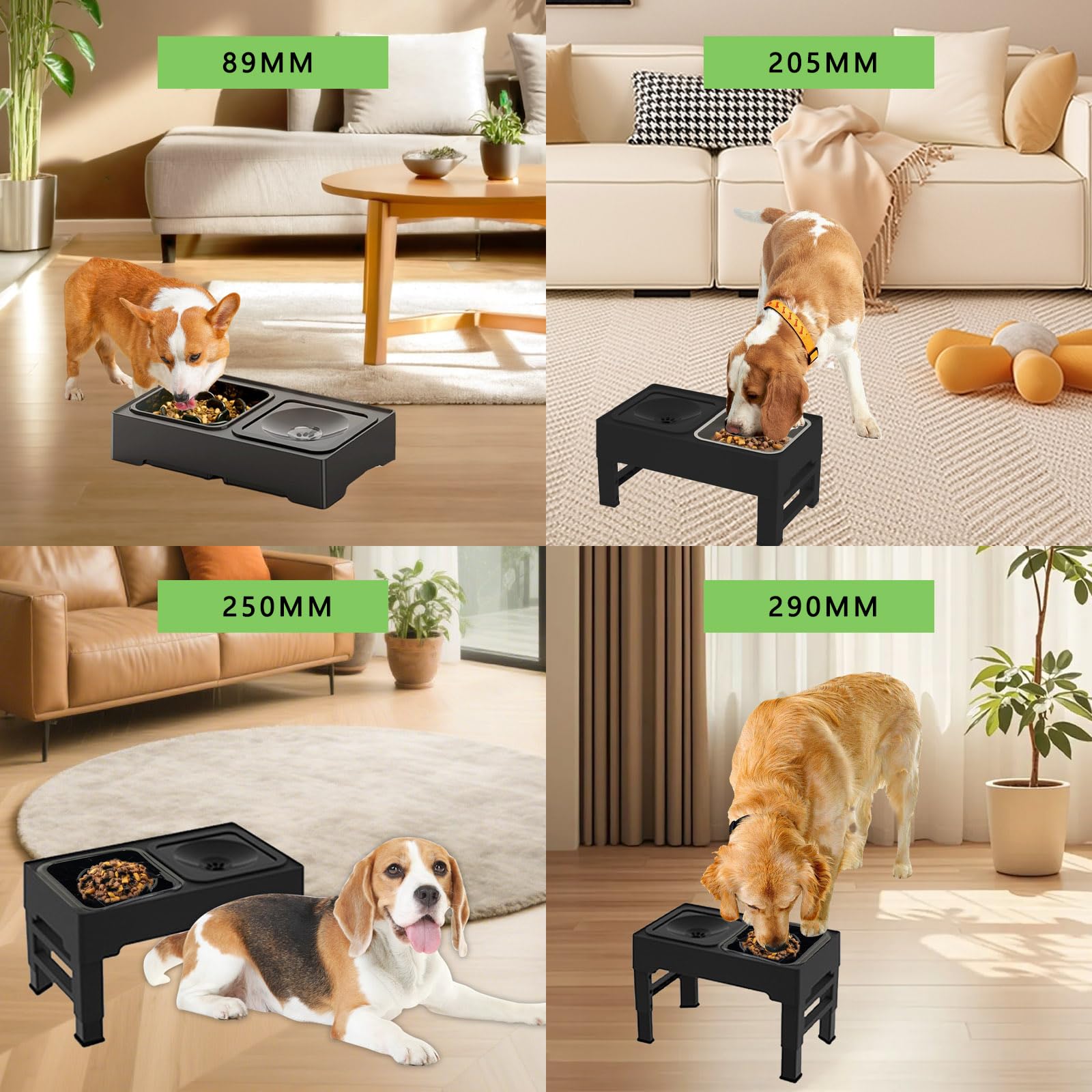 Cuenco Elevado para Perros con 4 Alturas Regulables, 1x1600ml Cuenco de Acero Inoxidable y Recipiente Anti Goteo, con 1x1600ml Recipiente Slow Feed para Perros Pequeños, Medianos y Grandes