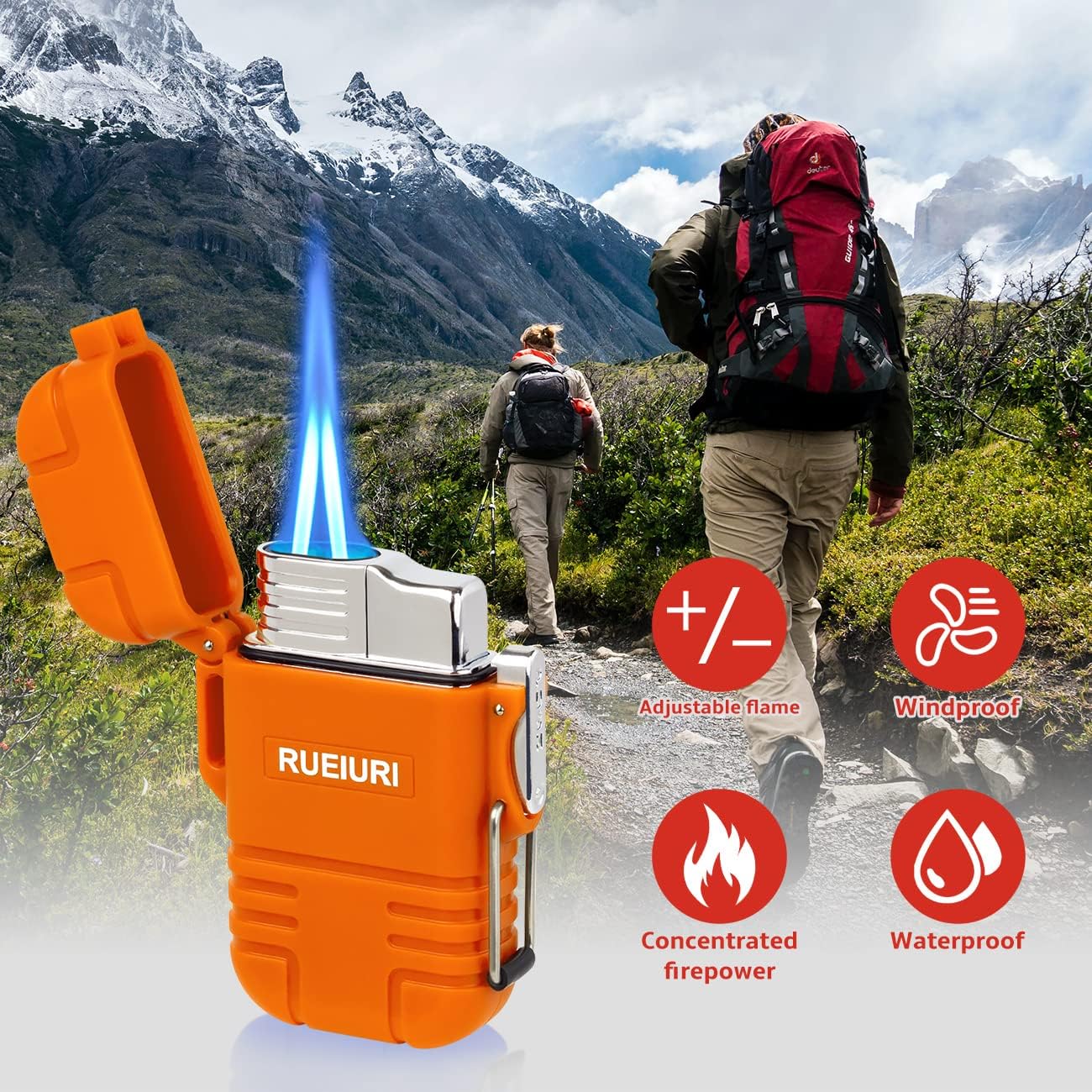 2PCS Torch Lighter Butane Lighter Waterproof Double Jet Lighter for Hiking Camping (No Butane) (Black+Orange)