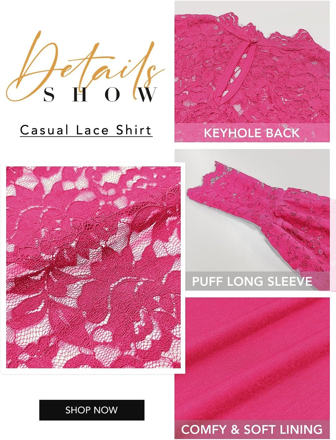 DOROSE Womens Tops and Blouses Dressy Casual Lace Floral Long Sleeve Shirts - Image 4