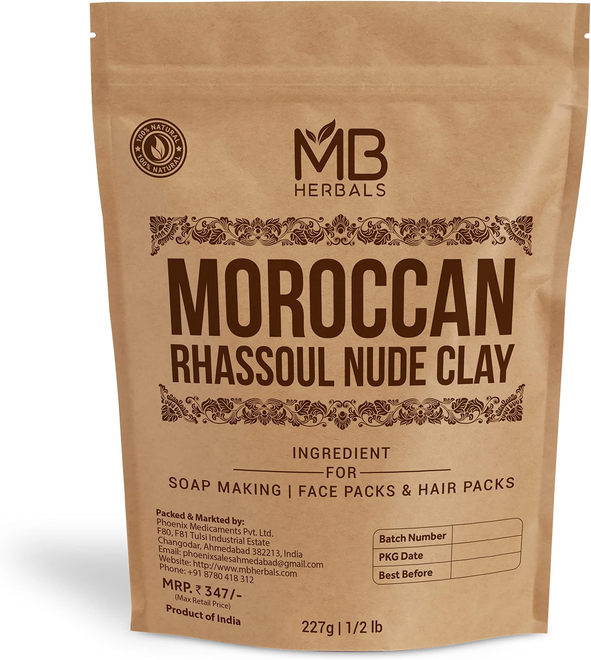 MB Herbals Moroccan Rhassoul Nude Clay 8 oz 0.5 LB / 227