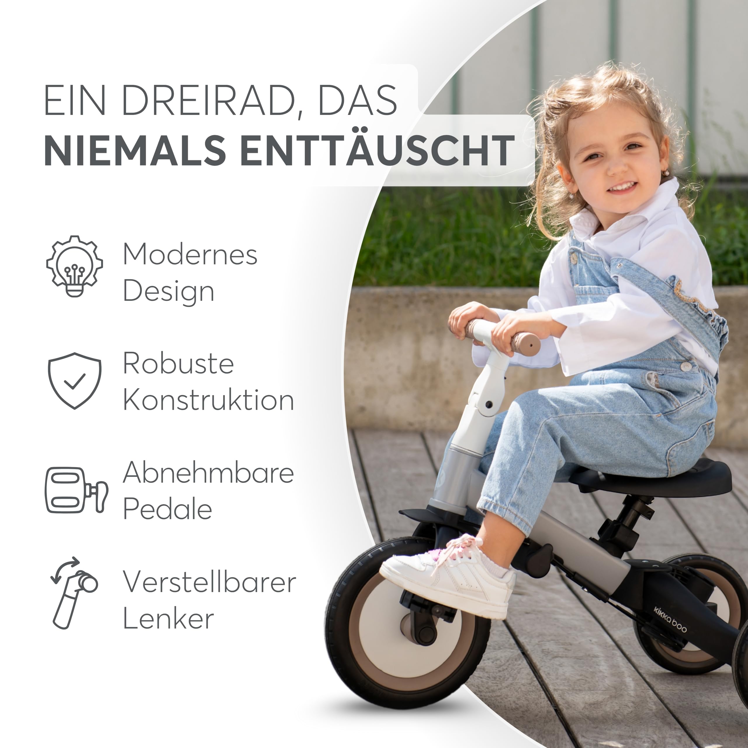 KikkaBoo FLIP Dreirad ab 1 Jahr mit Schubstange - Bis zu 5 Jahre, Laufrad 5-in-1, Umwandelbares Kinderdreirad zum Laufrad mit oder ohne Pedale, verstellbar und umbaubar, Schwarz