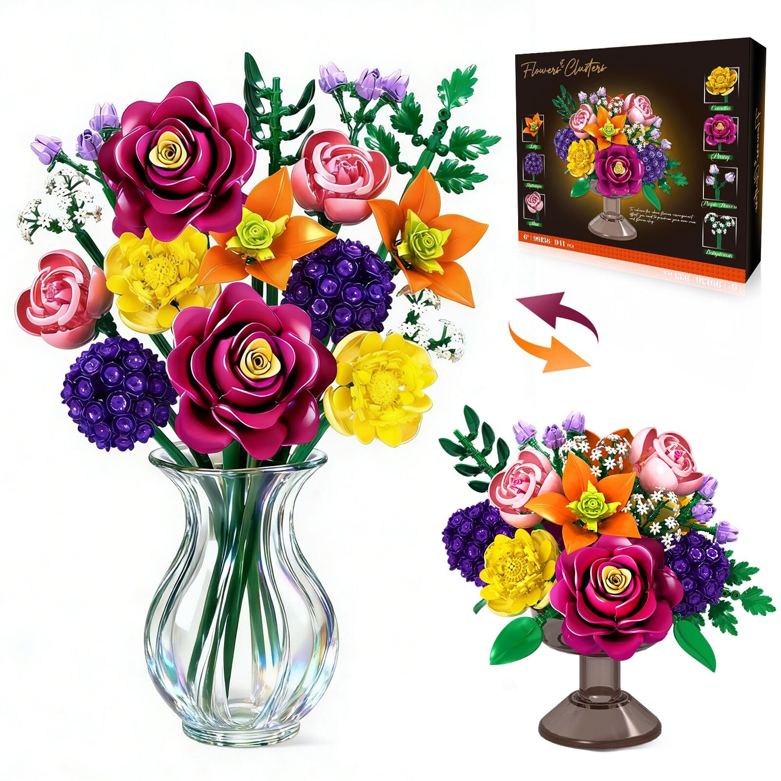 KOJAYHOL Flower Bouquet Building Set, Artificial Flowers Set for Mother's Day