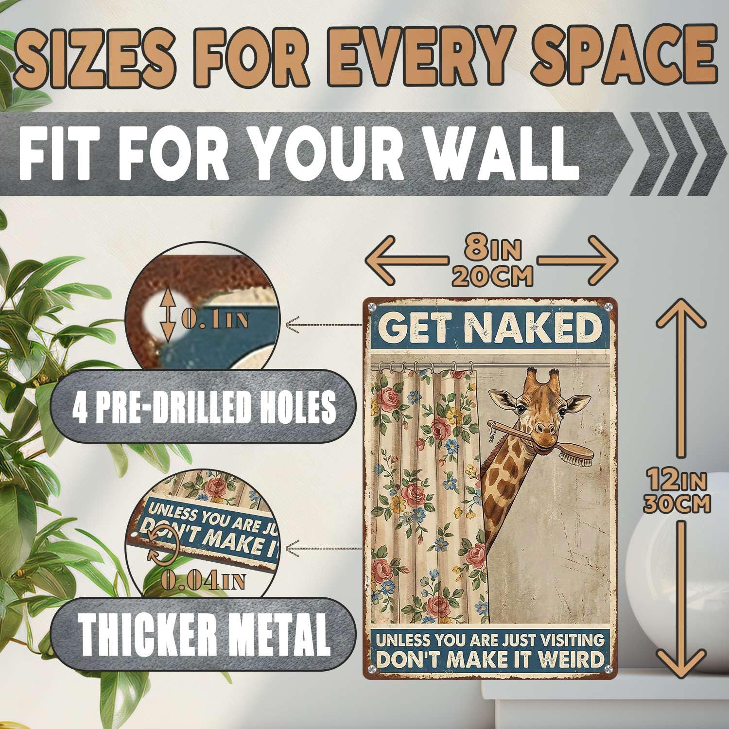 Giraffe Bathroom Decor Get Naked Unless You Are Just Poster Metal Tin Sign for Home Bathroom Toilet 8x12 inch image 2