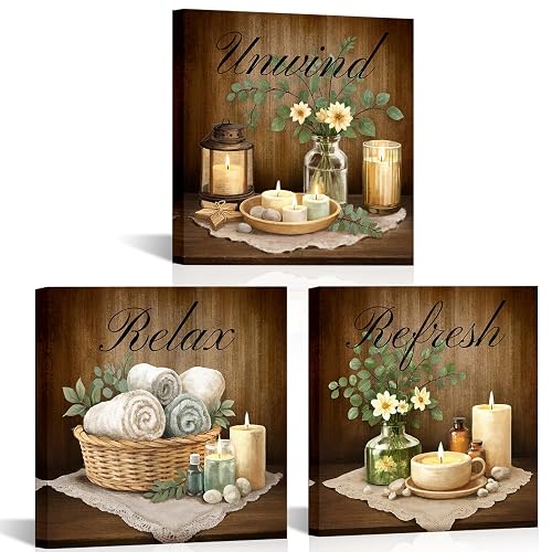 NutArtPic Bathroom Wall Art Set of 3 Unwind Relax Refresh