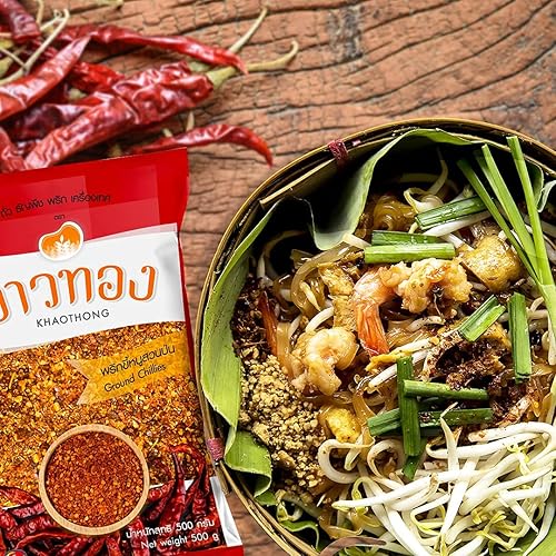 Miniatura 3 de Khaothong Chile molido tailandés, chiles tailandeses triturados, chile rojo molido, hojuelas de chile picante, 100 g (3.52 oz) Condimentos de chile