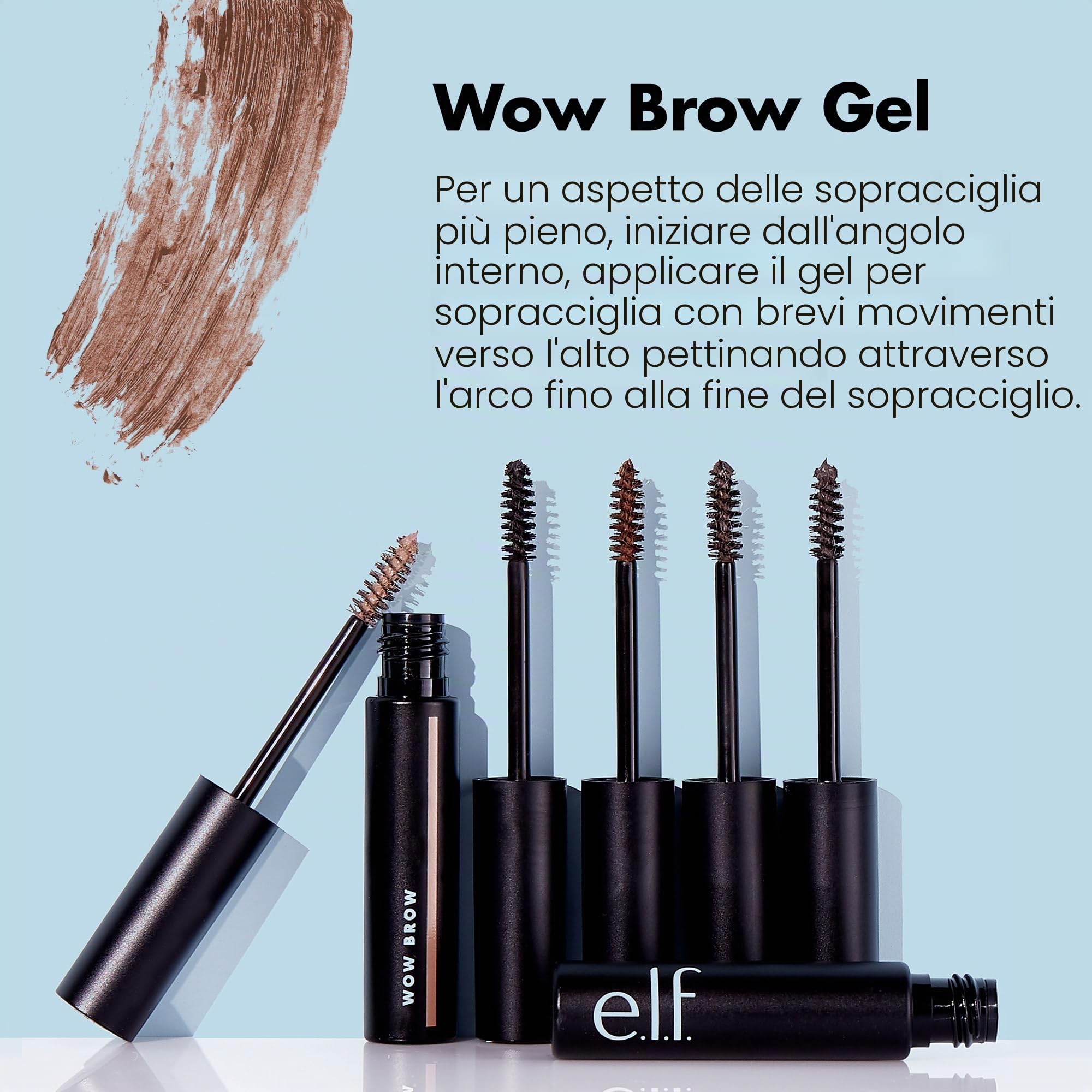 e.l.f. Wow Brow Gel, volumizzante, modulabile, ibrido cera-gel, crea sopracciglia piene e voluminose, fissa le sopracciglia, Deep Brown, infuso con fibre, 3,5 g