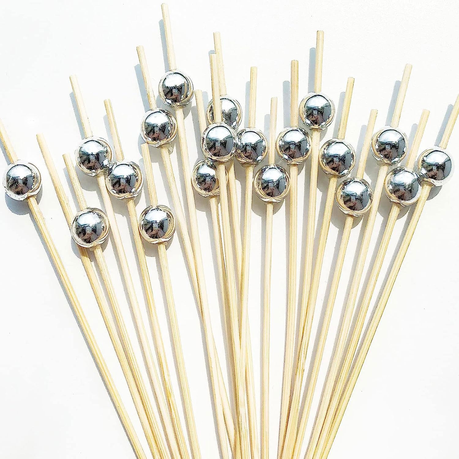 100 Pcs Silver Pearl Cocktail Picks, Fancy Toothpicks for Appetizers