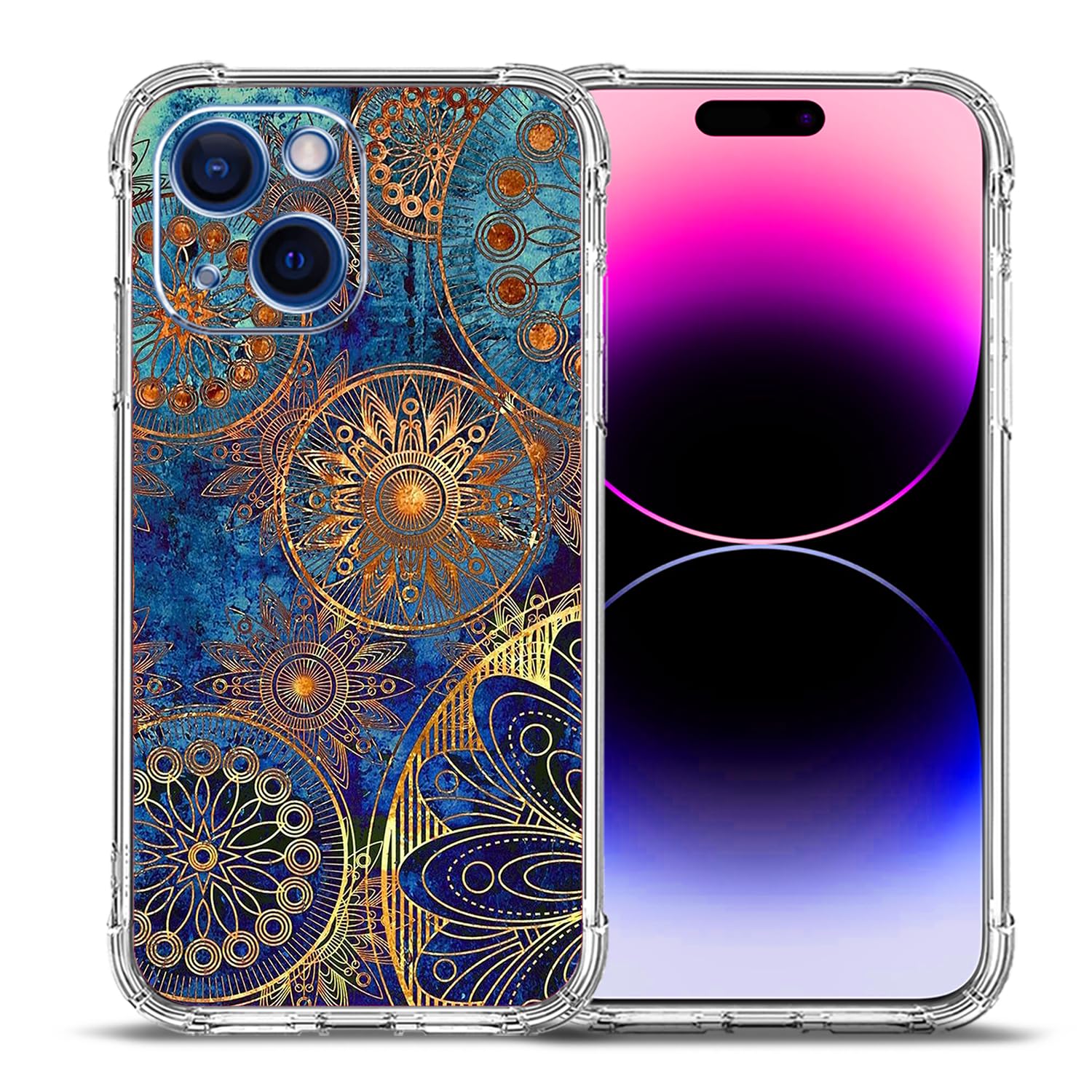 Case for iPhone 15,Gorgeous Colours Circle Manala Drop Protection Shockproof Case TPU Full Body Protective Scratch-Resistant Cover for iPhone 15