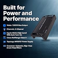 Vista 3 de Power Acoustik RZ4-1200D 1200W Clase D Amplificador de 4 canales, negro