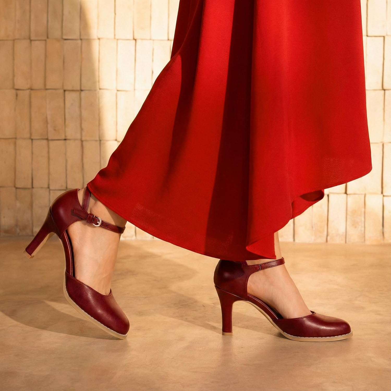 Womens Chunky High Heels Closed Toe Ankle Strap Pumps Vintage Shoes