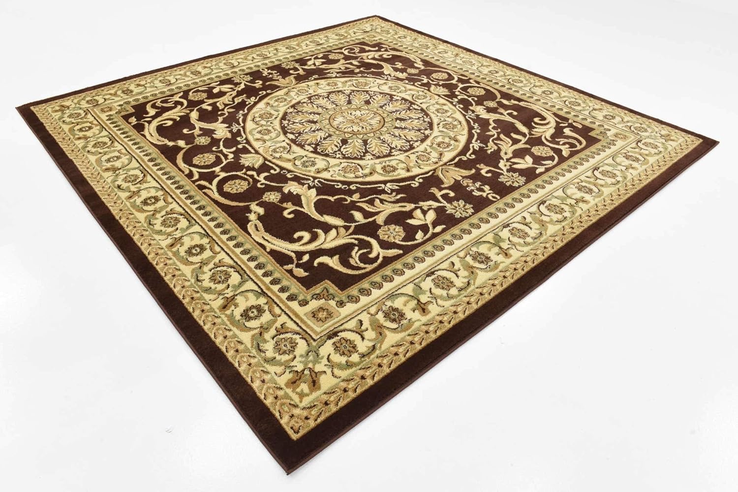 Unique Loom Versailles Collection Traditional Classic Medallion Floral Motif Area Rug (8' 0 x 8' 0 Square, Brown/ Ivory)