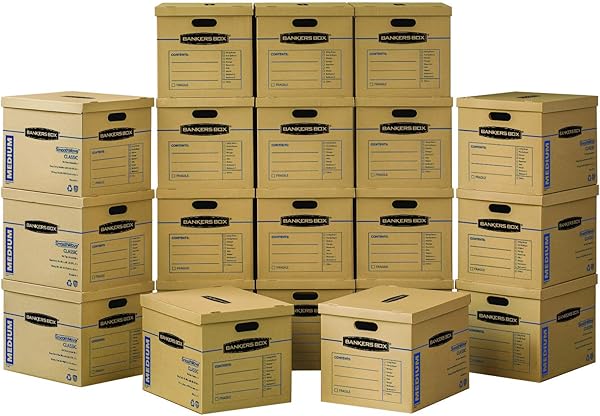 Bankers Box Medium Classic Moving Box 20 Pack, Reinforced Handles, Tape-Free Assembly, Box with Lid, 19-in x 14.5-in x 15.5-in (8817202)