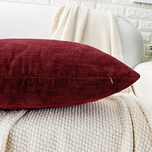 Miniatura 4 de HWY 50 Juego de 2 fundas de cojín decorativas de color rojo burdeos de 12 x 20 pulgadas para sofá, cama, sala de estar, felpilla suave y cómoda,