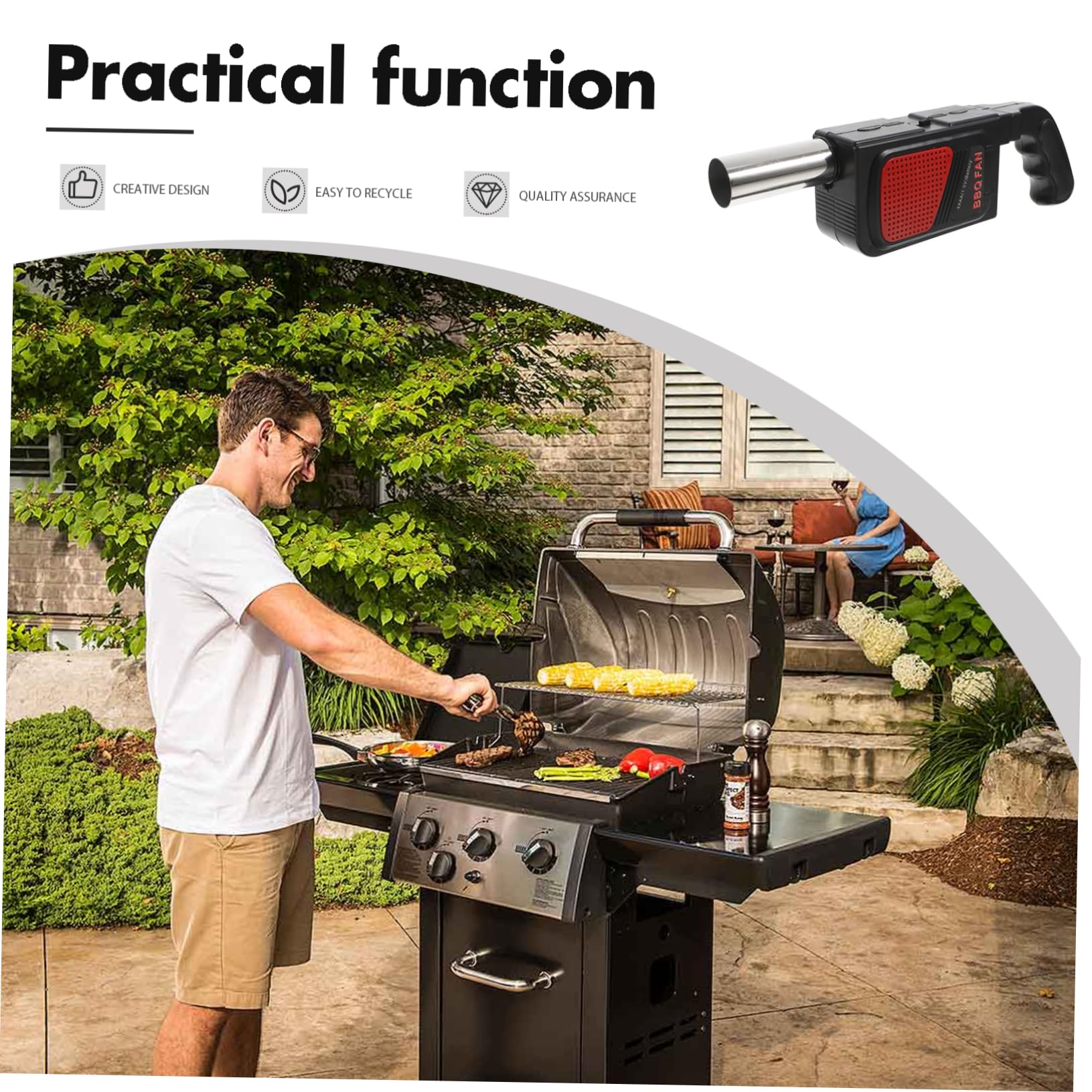 Soffiatore Elettrico Portatile Per Barbecue, Set 2 Pezzi Per Campeggio e Picnic, Alimentazione a Batterie Aa, Flusso D’aria Uniforme Per Accensione Carbonella Efficiente