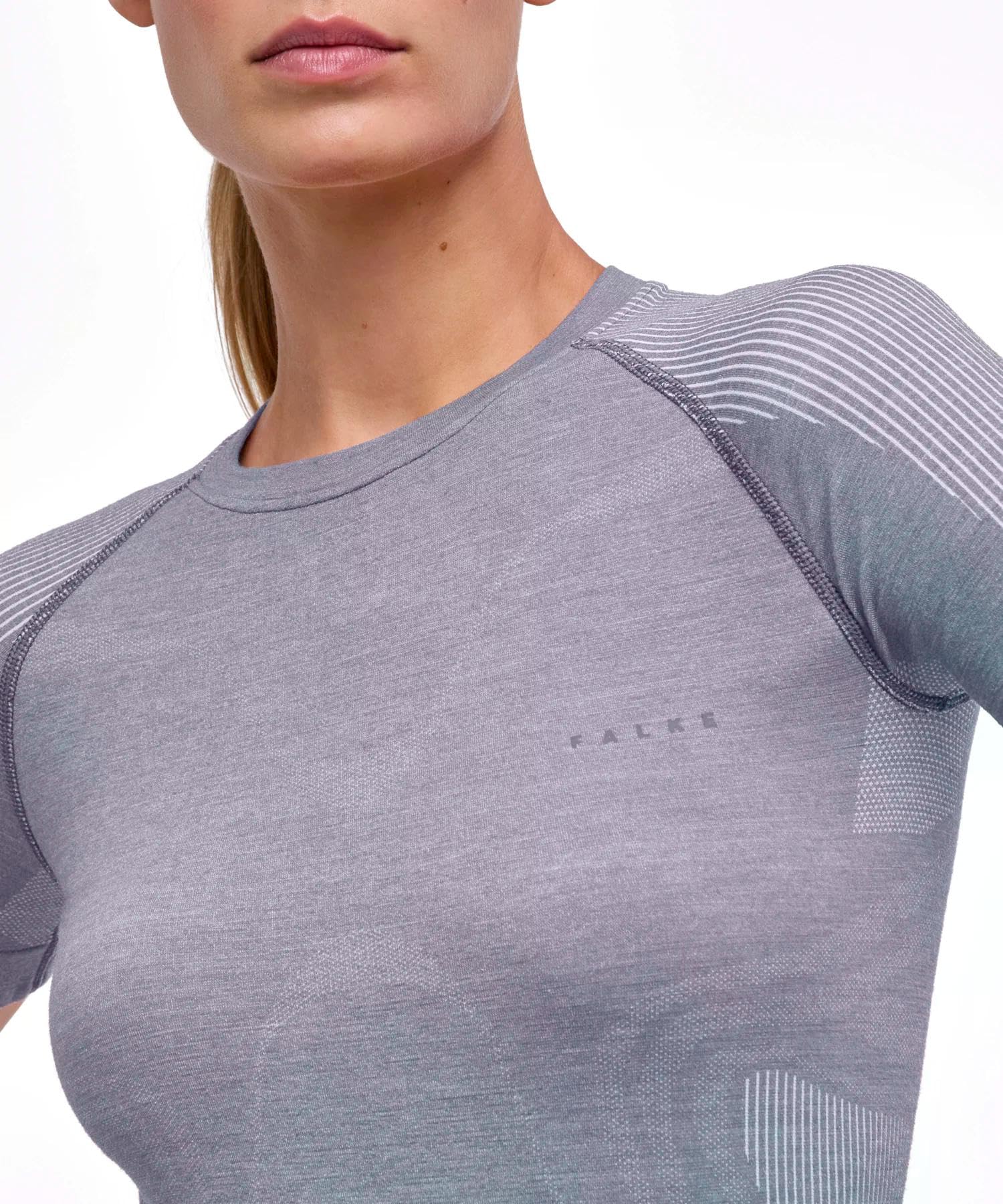FALKE Kobiety Warstwa podstawowa (góra) Wool-Tech Light W S/s Ts wełna materiał funkcjonalny regulujące klimat 1 Sztuka, Szary Grey-Heather 3757, S