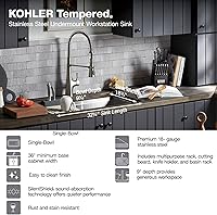 Vista 3 de Kohler K-28876 Tempered 32-1/4" Undermount Single Basin Stainless Steel Workstation Kitchen Sink with Walnut Cutting Board, Knife Holder, Drying