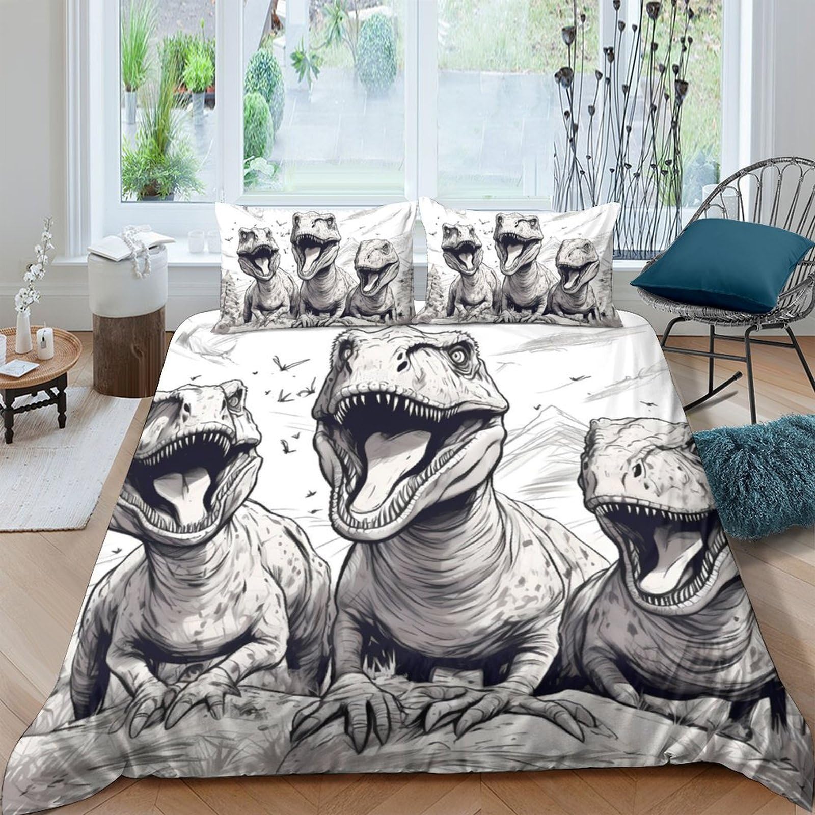 Ctjqhvkz Style-1 3D Printed Dinosaur Forest Fitted Sheet Microfiber Breathable Jurassic T-Rex Mattress Cover For Bedroom Dorm Decor Single（135X200cm）