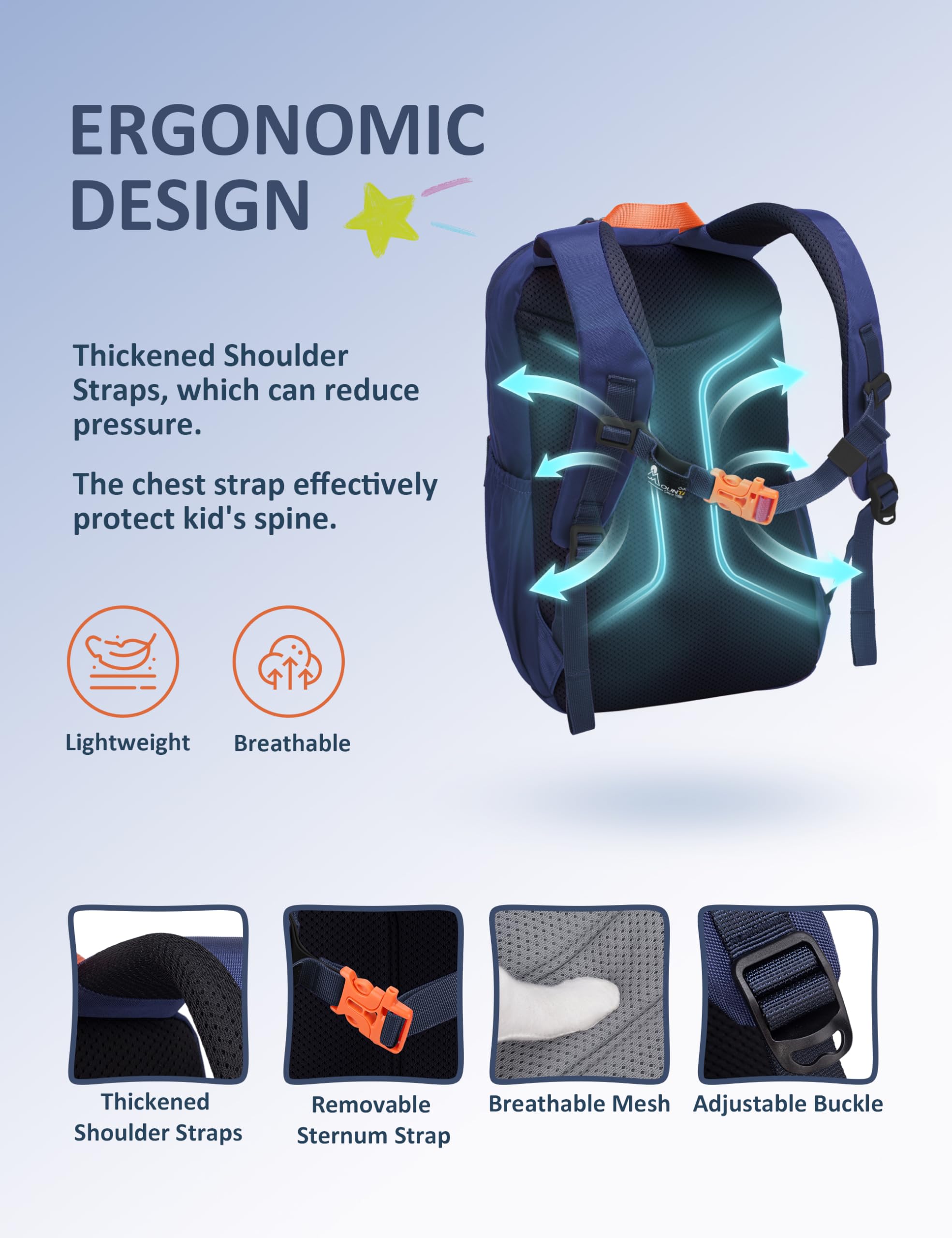 Mountaintop 15L/18L Cartable Fille Garcon Primaire Sac à Dos Enfant | 4-8 Ans avec Sangle de Poitrine Léger Sac A Dos Petit Cartable Fille Petit pour Voyage Randonnée