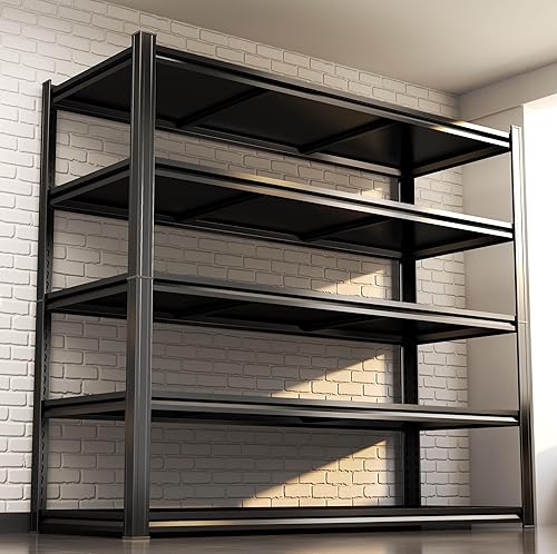 Miniatura 16 de Estantería de metal resistente para garaje, estantes de almacenamiento ajustables de 5 niveles, 3000 libras para garaje y sótano, cocina y despensa,