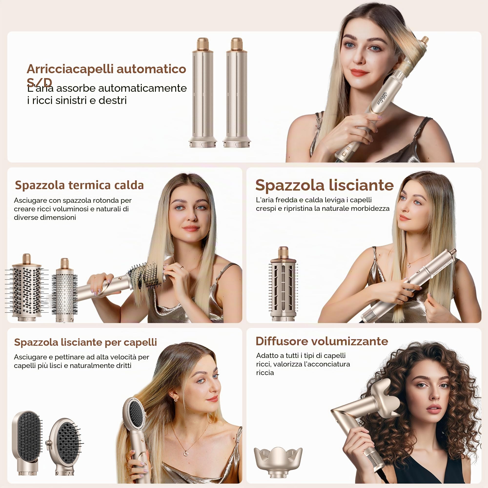 UKLISS Set Airstyler 8 in 1, Pro Hairstyler, Spazzola Asciugacapelli Ionica ad Alta Velocità con Airflow, Arricciacapelli Automatico, Spazzola Volumizzante per Tutti i Tipi di Capelli