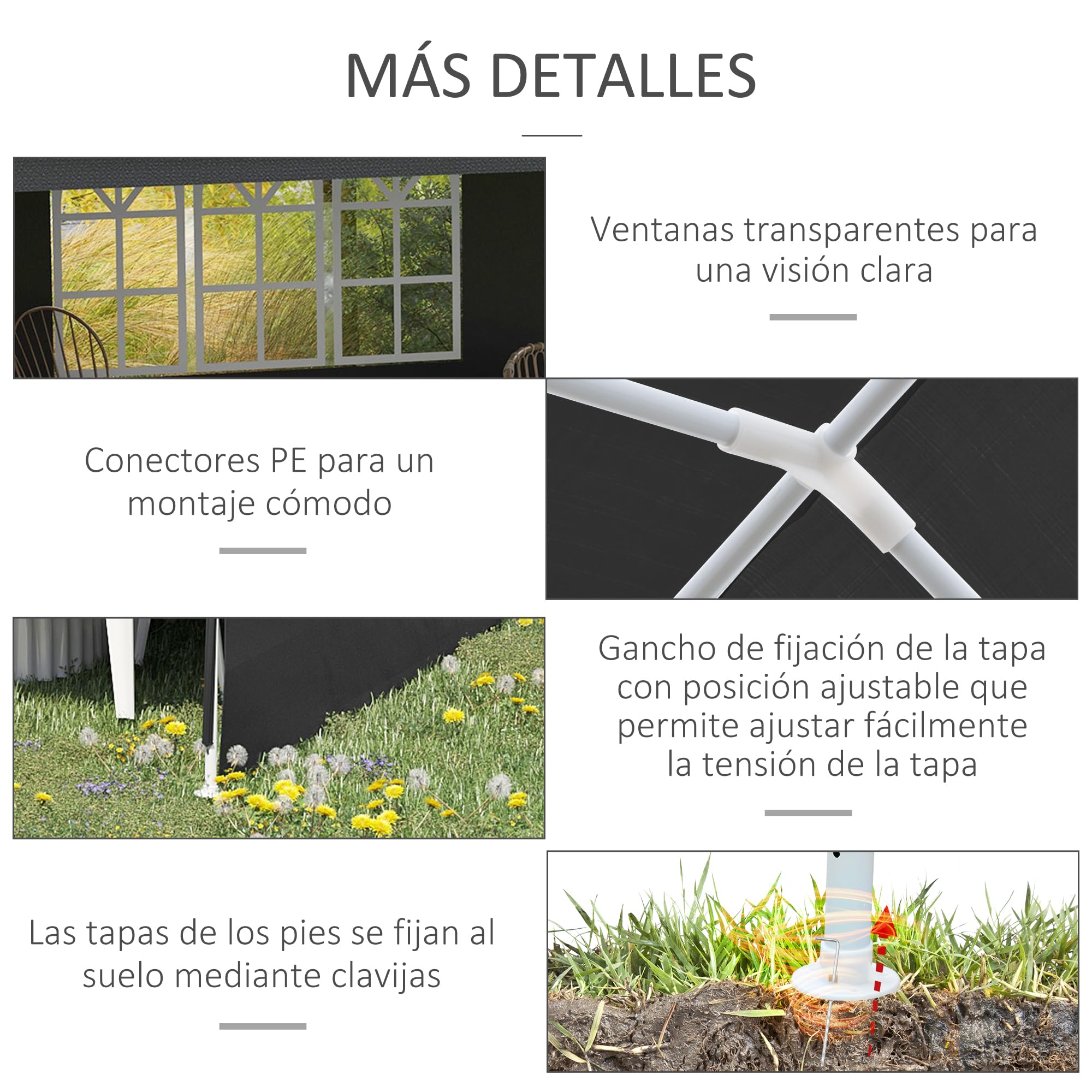 Outsunny Carpa de Jardín 6x3 m Cenador Pabellón de Jardín con 4 Paredes Laterales y 2 Ventanas Visibles, Marco de Acero, Anti-UV, Impermeable, Gazebo para Patio, Exterior, Camping, Gris Oscuro