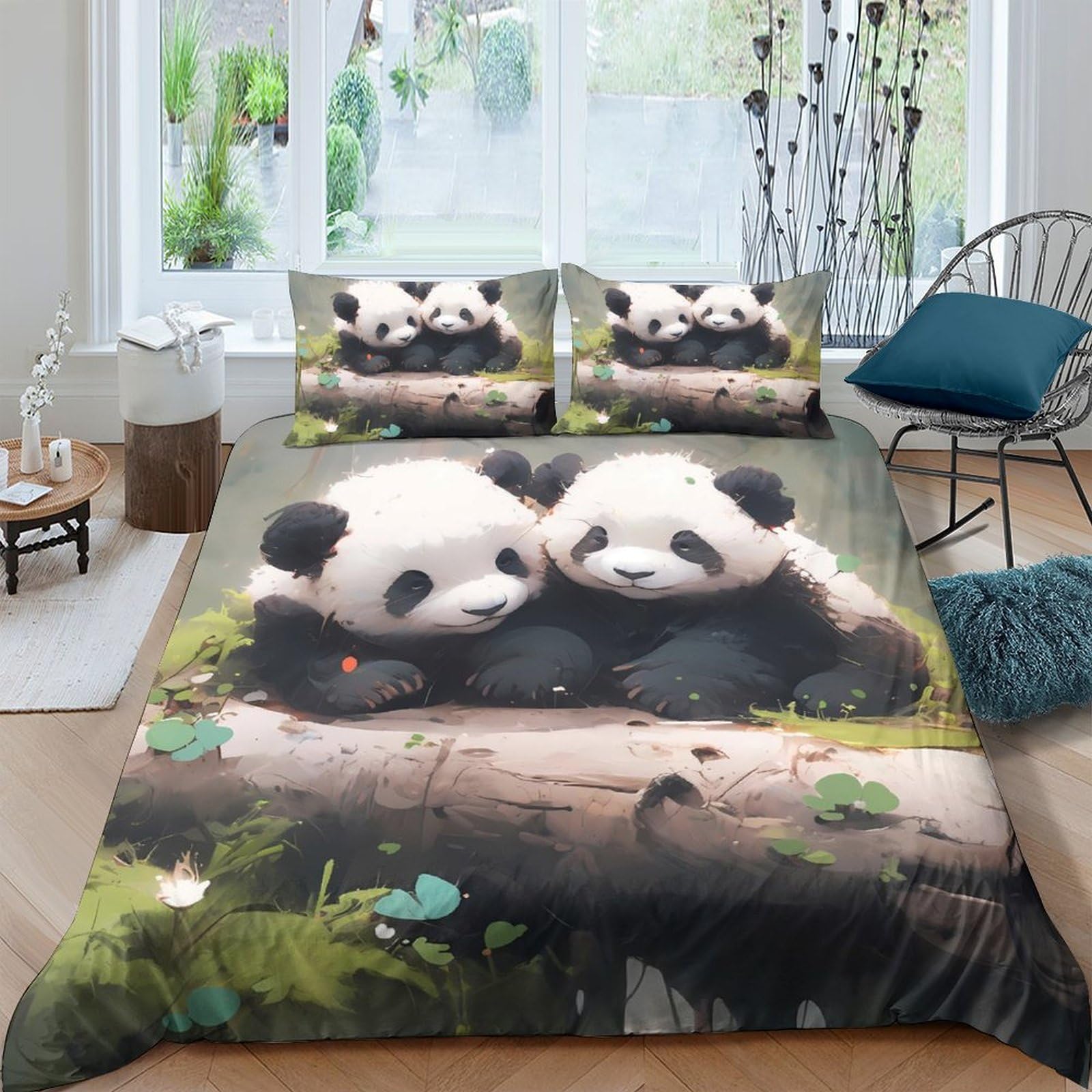 Ctjqhvkz Style-1 3D Printed Panda Forest Fitted Sheet Microfiber Soft Breathable Bamboo Bed Cover For Bedroom Guest Room Decor Single（135X200cm）