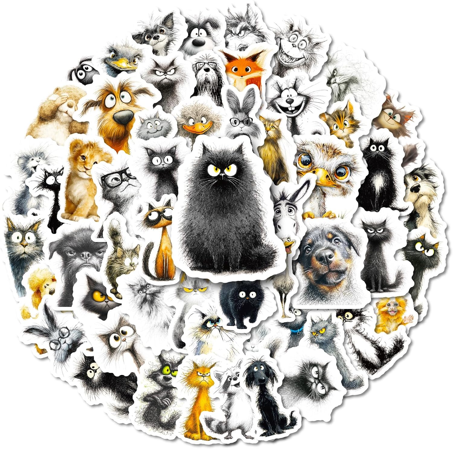 50Pcs Graffiti Bristling Animal Stickers, Funny Cute Stickers for Laptop, Kindle, Scrapbooking, Journal, MacBook, Skateboard, Suitcase, Water Bottles, Waterproof Vinyl Decals