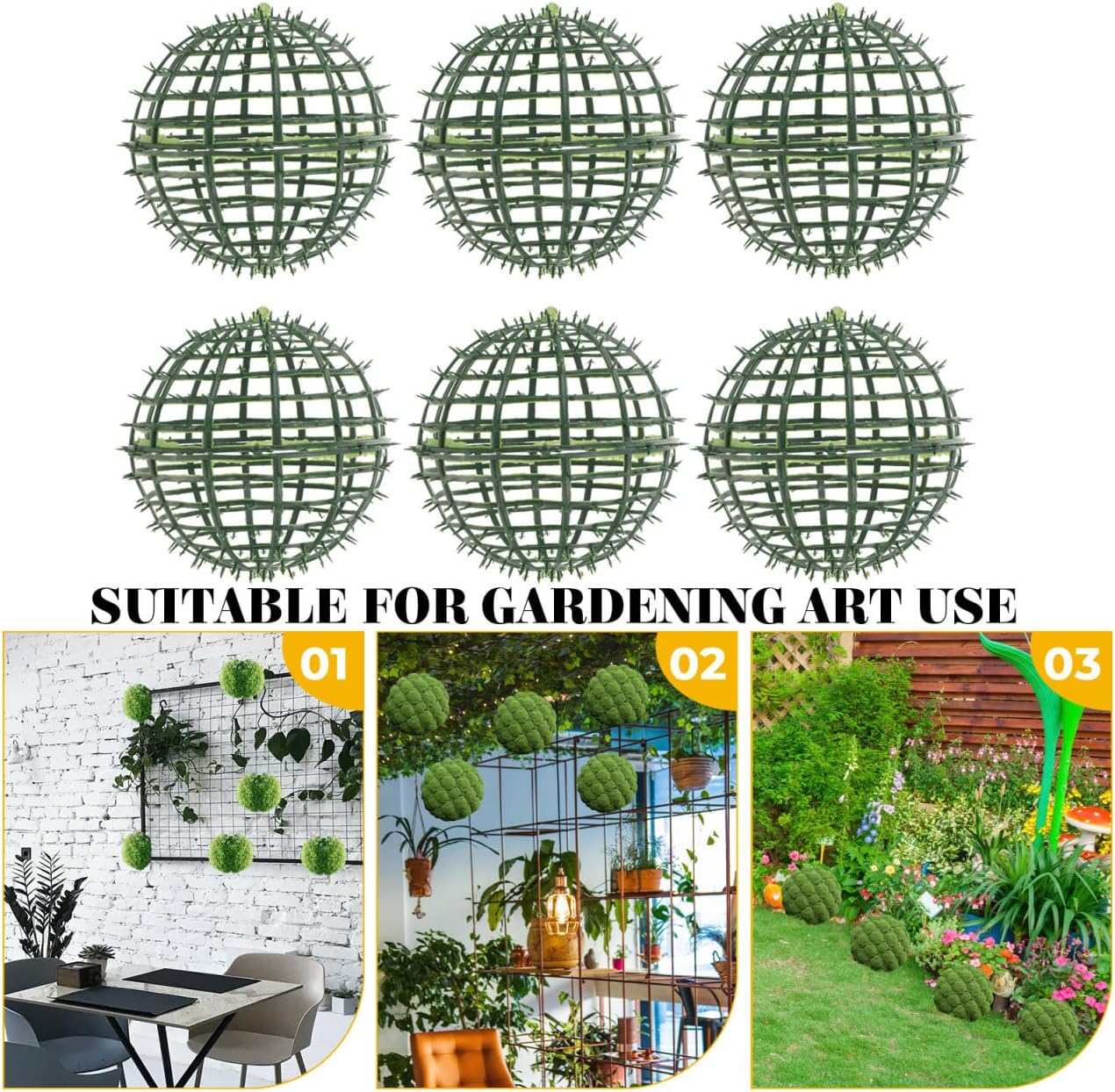 6pcs Artificial Plant Topiary Ball Support Rack Plastic Faux Green Ball Frame Holder for Garden Backyard Wedding Decor and Flower Arranging