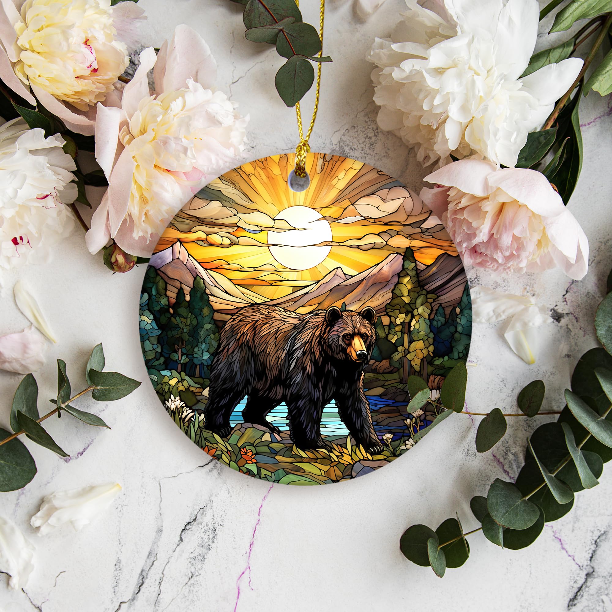 Condition photo showing New/Like New for Sunny Bear Christmas Ornament 2024 | Stained Glass Bear, Lovers' Gift - For Women & Men