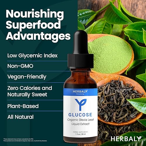 Miniatura 4 de Herbaly Glucose Organic Stevia Leaf Edulcorante – Mezcla rica en antioxidantes – Sistemas equilibrados y energía – Bienestar natural – Deliciosa