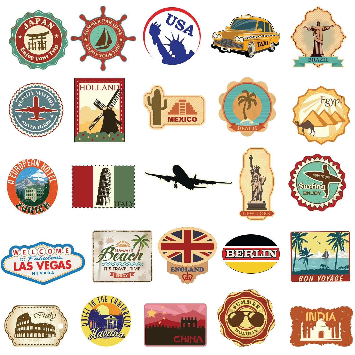 100 Adesivi da Viaggio - Impermeabili Aesthetic Stickers Decalcomanie per Scrapbooking, Diari, Album, Valigia, PC, Book