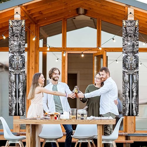 Miniatura 6 de Cartel de fondo de la cubierta de la puerta del caballero articulado del traje de armadura del castillo, decoración de puerta con tema medieval para